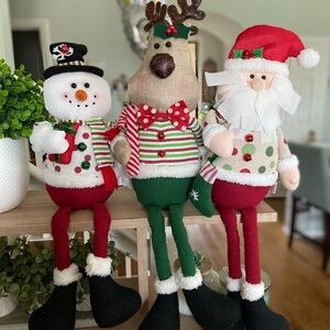 Set of 3 Fireplace Setting Kirklands Christmas Long Legs Snowman, Deer, Santa